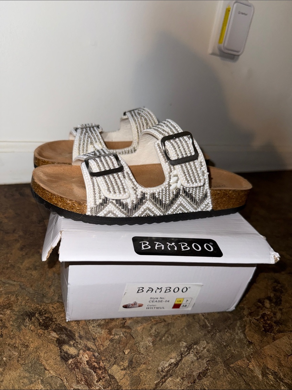 BAMBOO White Beaded Double-Buckle Kids Sandals